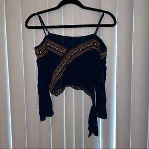 Blue Off The Shoulder Crop Top